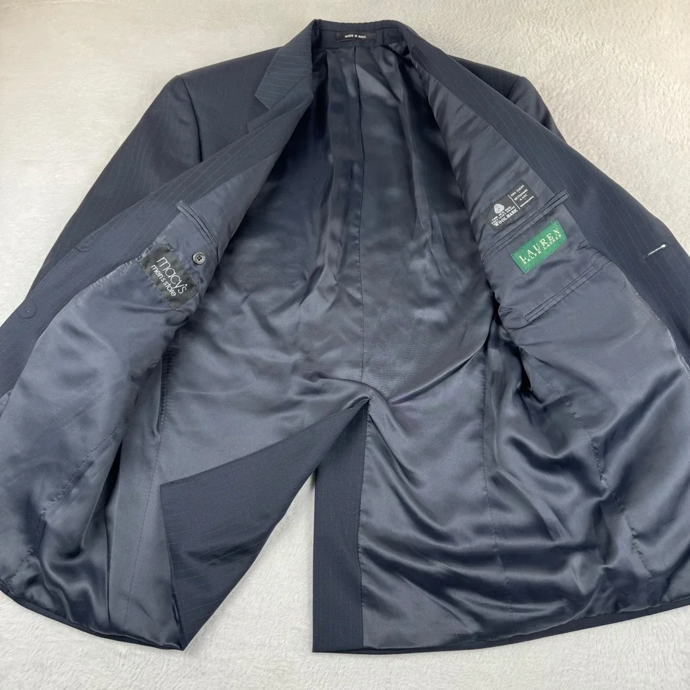 Lauren Ralph Lauren Blazer Mens 38R Navy Blue Pinstripe 100% Wool Suit Jacket